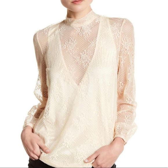 Line & Dot Tops - Line & Dot Top Small Anthro Lace Blouse Fall Cream Ivory Long Sleeve Boho NWT